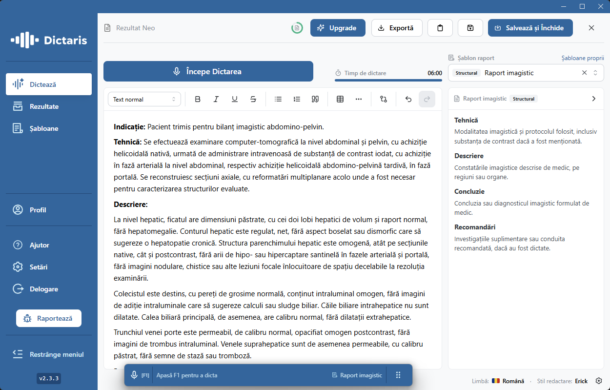 Dictaris Neo: captură aplicație
